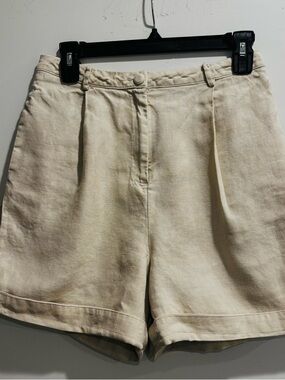Good American Cream High-Rise Linen-Blend Shorts